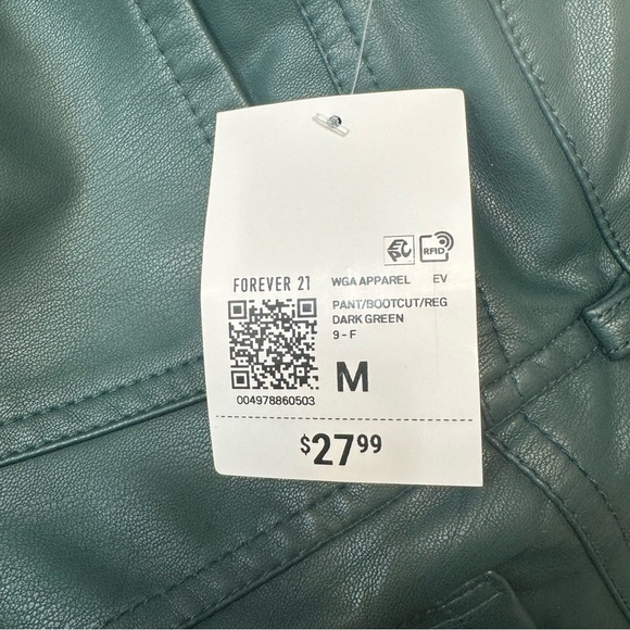 Forever 21 Dark Green Faux Leather Green Pants NWT Bootcut Size Medium Regular - Picture 9 of 13